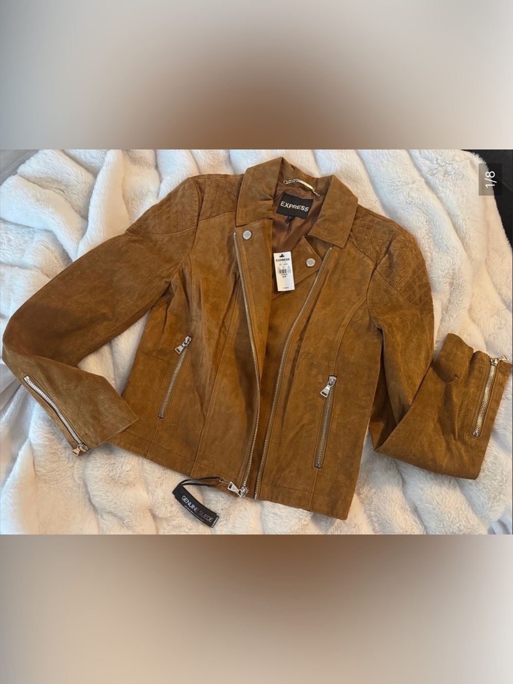 NWT Genuine Suede Moto Jacket in Cognac Brown